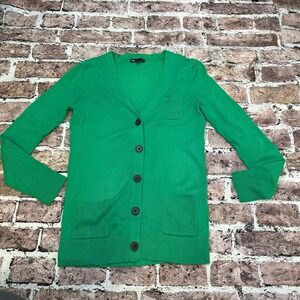 Gap Women Green V Neck Button Up Cardigan‎ Sweater XS Elbow Patches